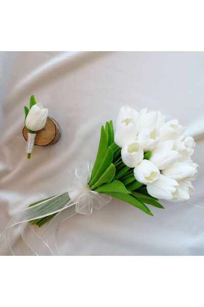 Wet Tulip Bridal Bouquet Groom Boutonniere Bride Flower Wedding Flower Marriage Flower - 1