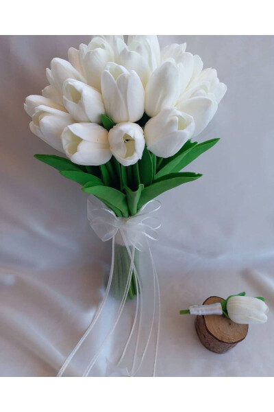 Wet Tulip Bridal Bouquet Groom Boutonniere Bride Flower Wedding Flower Marriage Flower - 2