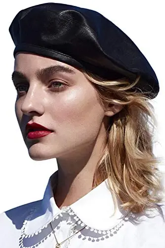 WETOO Women Beret Hat PU Leather Beret French Black Beret Artist Beret Cap - Modazone