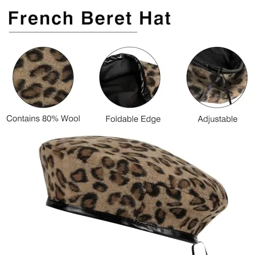 WETOO Women Beret Hat PU Leather Beret French Black Beret Artist Beret Cap - 4