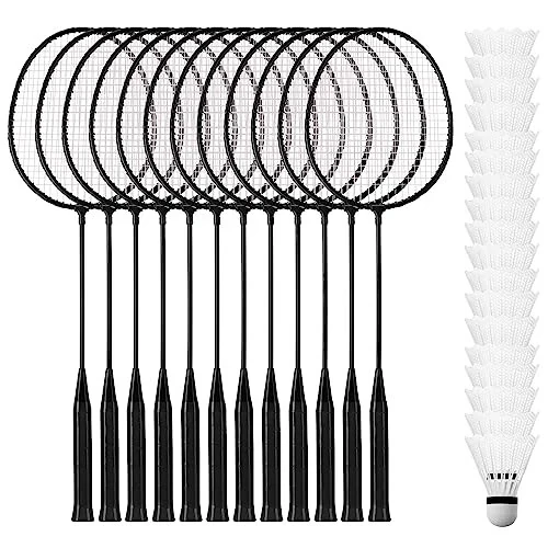 Wettarn 12 Pcs Badminton Rackets Bulk with 18 Nylon Badmintons, Shuttle Set for Adults Teenagers Youth Beginners Advanced Player Backyard Gym Beach Outdoor - WETTARN