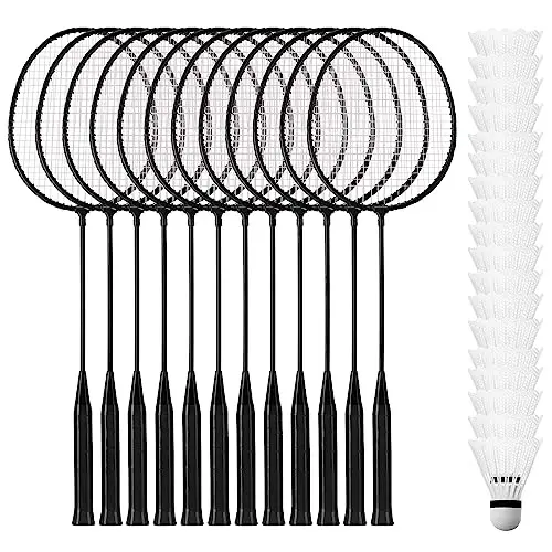 Wettarn 12 Pcs Badminton Rackets Bulk with 18 Nylon Badmintons, Shuttle Set for Beginners Advanced Player Backyard Gym Beach Outdoor - 1