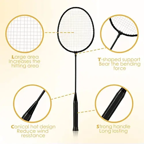 Wettarn 12 Pcs Badminton Rackets Bulk with 18 Nylon Badmintons, Shuttle Set for Beginners Advanced Player Backyard Gym Beach Outdoor - 3