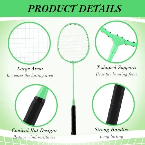 Wettarn 12 Pcs Badminton Rackets Bulk with 18 Nylon Badmintons, Shuttle Set for Beginners Advanced Player Backyard Gym Beach Outdoor - 3