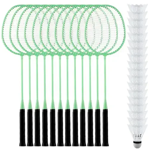 Wettarn 12 dona Badminton Raketasi 18 dona Neylon Badminton bilan, Kattalar O'smirlar Yosh Boshlovchilar uchun Shuttle Seti, Hovli Sport Zali Plaj Ochiq havoda - WETTARN