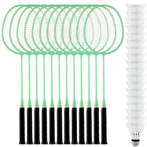 Wettarn 12 dona Badminton Raketasi 18 dona Neylon Badminton bilan, Kattalar O'smirlar Yosh Boshlovchilar uchun Shuttle Seti, Hovli Sport Zali Plaj Ochiq havoda - WETTARN