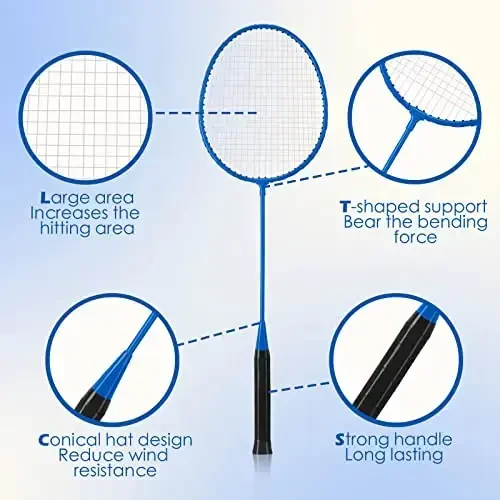 Wettarn 12 Pcs Badminton Rackets Bulk with 18 Nylon Badmintons, Shuttle Set for Adults Teenagers Youth Beginners Advanced Player Backyard Gym Beach Outdoor - 3