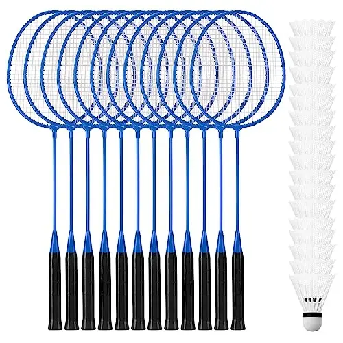 Wettarn 12 Pcs Badminton Rackets Bulk with 18 Nylon Badmintons, Shuttle Set for Beginners Advanced Player Backyard Gym Beach Outdoor - WETTARN