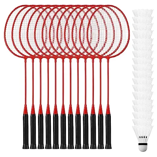 Wettarn 12 Pcs Badminton Rackets Bulk with 18 Nylon Badmintons, Shuttle Set for Beginners Advanced Player Backyard Gym Beach Outdoor - 1