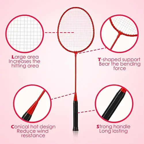 Wettarn 12 Pcs Badminton Rackets Bulk with 18 Nylon Badmintons, Shuttle Set for Beginners Advanced Player Backyard Gym Beach Outdoor - 3