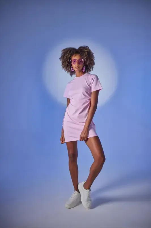 Wex Tshirt Elbise Pembe-Pembe - HOLLY LOLLY