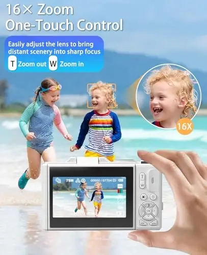 WGM Point and Shoot Digital Cameras Portable Camera FHD 64MP 4K Digital Camera with 16X Zoom Anti-Shake with Flip Screen - 6