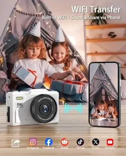 WGM Point and Shoot Digital Cameras Portable Camera FHD 64MP 4K Digital Camera with 16X Zoom Anti-Shake with Flip Screen - 3