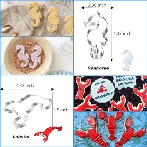 WGPG Under The Sea Creatures Cookie Cutters - 6PCS Large Stainless Steel Marine Species Shapes Baking Mold, Metal Cookie Sandwich Biscuit Cutter Molds For Baking, 3 x 4 Inch - 4