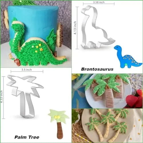 WGPG Dinosaur Cookie Cutters - 6PCS Large Stainless Steel Dinosaur Shapes Fondant Mold, Metal Cookie Sandwich Biscuit Cutter Molds For Baking, 3 x 4 Inch - 3