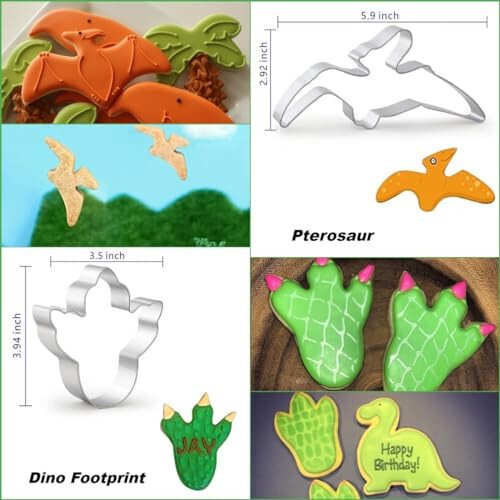 WGPG Dinosaur Cookie Cutters - 6PCS Large Stainless Steel Dinosaur Shapes Fondant Mold, Metal Cookie Sandwich Biscuit Cutter Molds For Baking, 3 x 4 Inch - WGPG (1)