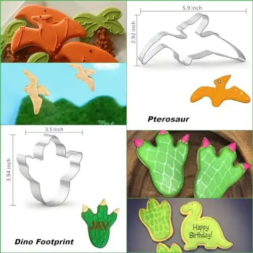 WGPG Dinosaur Cookie Cutters - 6PCS Large Stainless Steel Dinosaur Shapes Fondant Mold, Metal Cookie Sandwich Biscuit Cutter Molds For Baking, 3 x 4 Inch - WGPG (1)