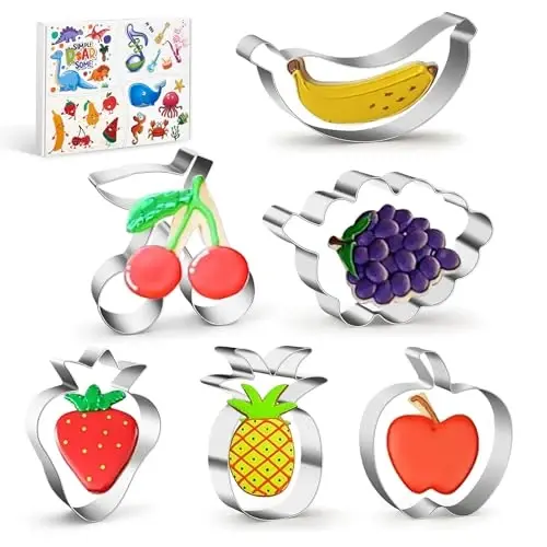 WGPG Fruit Shape Cookie Cutters - 6PCS Large Stainless Steel Metal Fruit Shapes Baking Mold, Metal Cookie Sandwich Biscuit Cutter Molds For Baking, 3 x 4 Inch - 1