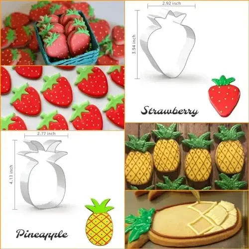 WGPG Fruit Shape Cookie Cutters - 6PCS Large Stainless Steel Metal Fruit Shapes Baking Mold, Metal Cookie Sandwich Biscuit Cutter Molds For Baking, 3 x 4 Inch - 3