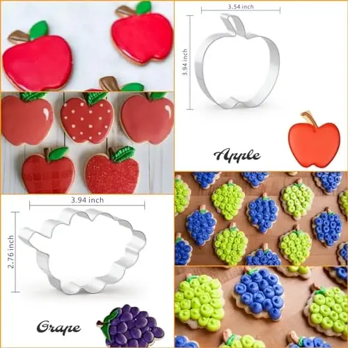 WGPG Fruit Shape Cookie Cutters - 6PCS Large Stainless Steel Metal Fruit Shapes Baking Mold, Metal Cookie Sandwich Biscuit Cutter Molds For Baking, 3 x 4 Inch - 5