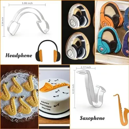 WGPG Music Note Cookie Cutters - 6PCS Large Stainless Steel Music Instrument Shapes Baking Mold, Metal Cookie Sandwich Biscuit Cutter Molds For Baking, 3 x 4 Inch - 5