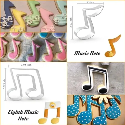 WGPG Music Note Cookie Cutters - 6PCS Large Stainless Steel Music Instrument Shapes Baking Mold, Metal Cookie Sandwich Biscuit Cutter Molds For Baking, 3 x 4 Inch - 3