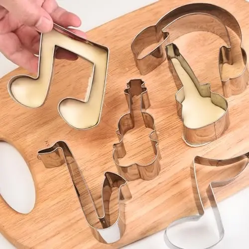 WGPG Music Note Cookie Cutters - 6PCS Large Stainless Steel Music Instrument Shapes Baking Mold, Metal Cookie Sandwich Biscuit Cutter Molds For Baking, 3 x 4 Inch - 6
