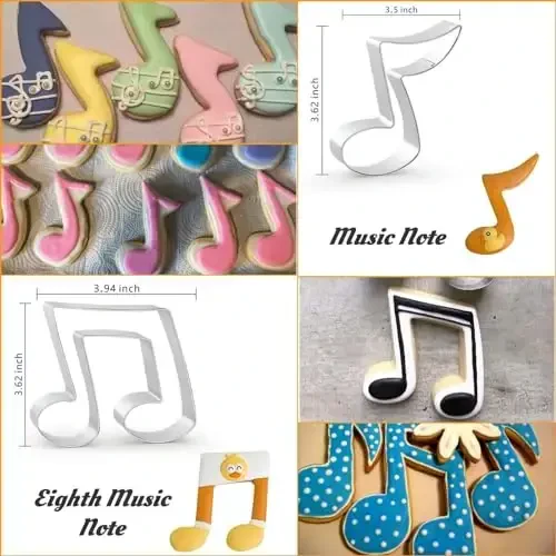 WGPG Music Note Cookie Cutters - 6PCS Large Stainless Steel Music Instrument Shapes Baking Mold, Metal Cookie Sandwich Biscuit Cutter Molds For Baking, 3 x 4 Inch - 3