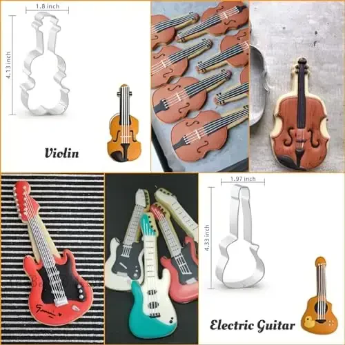 WGPG Music Note Cookie Cutters - 6PCS Large Stainless Steel Music Instrument Shapes Baking Mold, Metal Cookie Sandwich Biscuit Cutter Molds For Baking, 3 x 4 Inch - 4