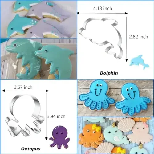 WGPG Under The Sea Creatures Cookie Cutters - 6PCS Large Stainless Steel Marine Species Shapes Baking Mold, Metal Cookie Sandwich Biscuit Cutter Molds For Baking, 3 x 4 Inch - 3