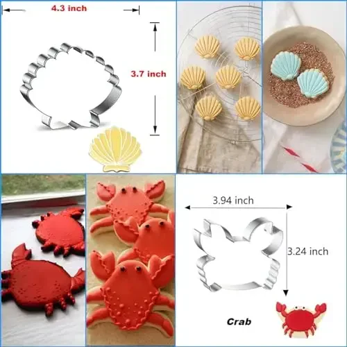 WGPG Under The Sea Creatures Cookie Cutters - 6PCS Large Stainless Steel Marine Species Shapes Baking Mold, Metal Cookie Sandwich Biscuit Cutter Molds For Baking, 3 x 4 Inch - 5