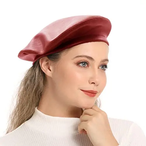 Wheebo PU Leather Berets for Women French Beret Hats Artist Painter Hat Classic Solid Style - 6