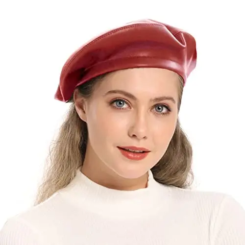Wheebo PU Leather Berets for Women French Beret Hats Artist Painter Hat Classic Solid Style - 7
