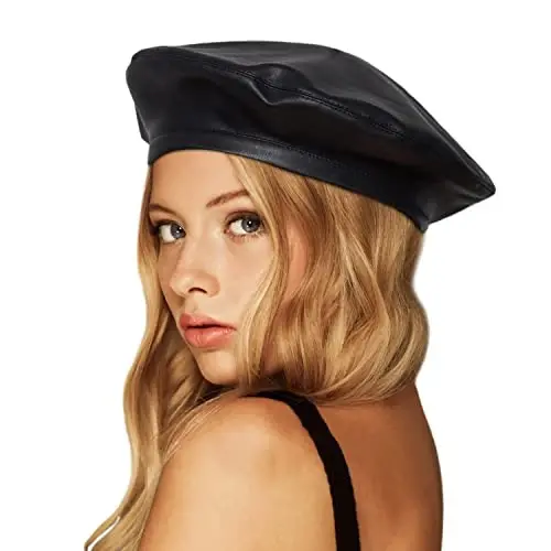 Wheebo PU Leather Berets for Women French Beret Hats Artist Painter Hat Classic Solid Style 