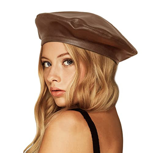 Wheebo PU Leather Berets for Women French Beret Hats Artist Painter Hat Classic Solid Style - 1