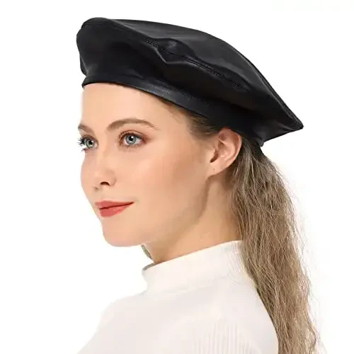 Wheebo PU Leather Berets for Women French Beret Hats Artist Painter Hat Classic Solid Style - 2