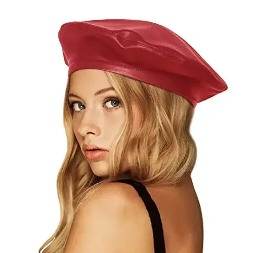 Wheebo PU Leather Berets for Women French Beret Hats Artist Painter Hat Classic Solid Style 
