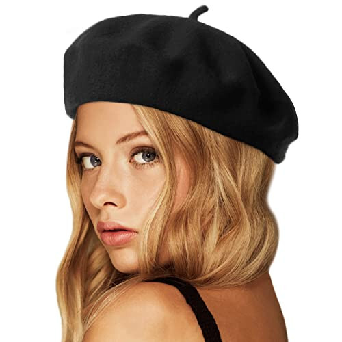 Wheebo Wool Beret Hat, Solid Color French Style Winter Warm Cap for Women Girls Lady - 2