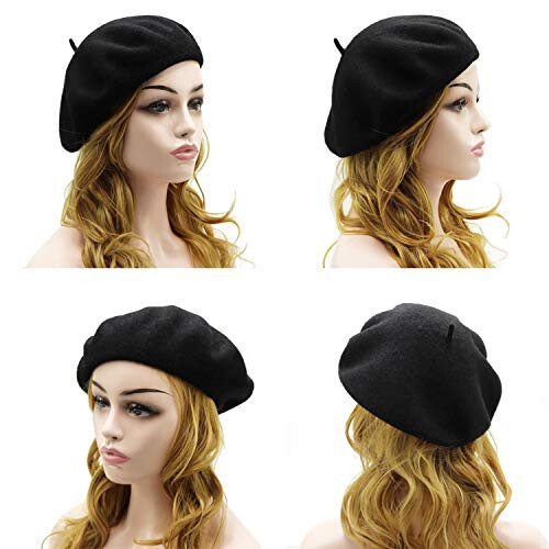 Wheebo Wool Beret Hat, Solid Color French Style Winter Warm Cap for Women Girls Lady - 3