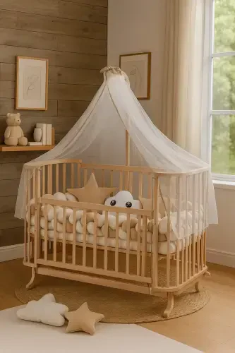 Wheel Natural Mabela Mother Side Crib Brown Cream Knit Protection Set - 1