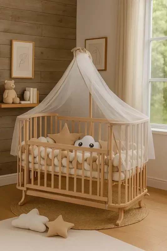 Wheel Natural Mabela Mother Side Crib Brown Cream Knit Protection Set - 1