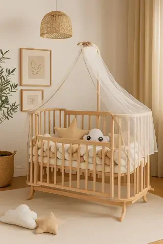 Wheel Natural Mabela Mother Side Crib Brown Cream Knit Protection Set - 3