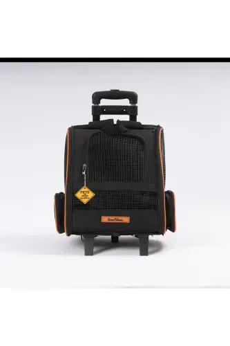 Wheeled Plastic Mesh Cat and Dog Carrier Bag with Trolley Mechanism, Washable - Black - 1