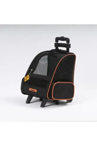 Wheeled Plastic Mesh Cat and Dog Carrier Bag with Trolley Mechanism, Washable - Black - BRAVE PAWS (1)