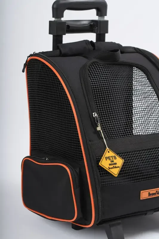 Wheeled Plastic Mesh Cat and Dog Carrier Bag with Trolley Mechanism, Washable - Black - 3