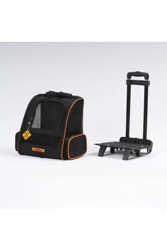 Wheeled Plastic Mesh Cat and Dog Carrier Bag with Trolley Mechanism, Washable - Black - 5