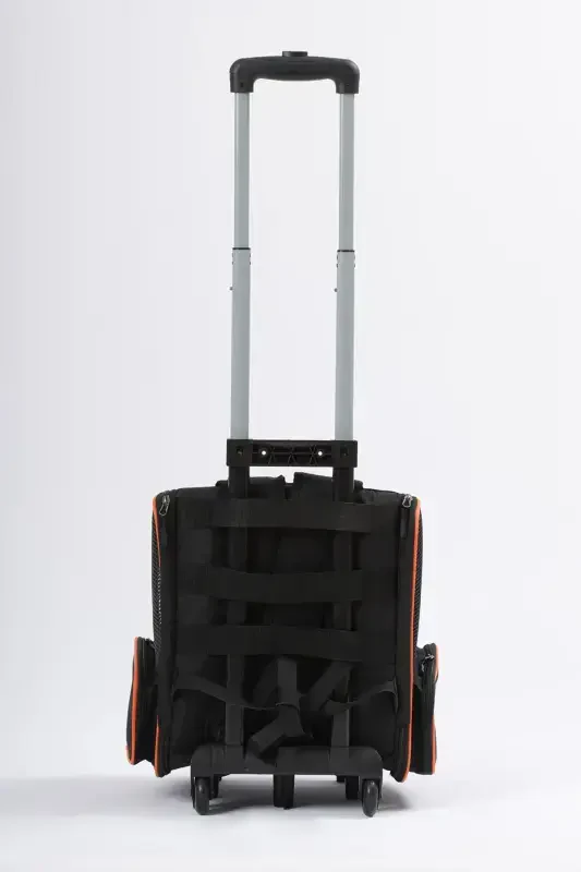Wheeled Plastic Mesh Cat and Dog Carrier Bag with Trolley Mechanism, Washable - Black - 6