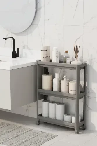 Wheeled Rectangular 3-Tier Shelf Unit - Bathroom Kitchen Organizer Rack (GREY) - OMAŞ HOUSEHOLD PRODUCT (1)