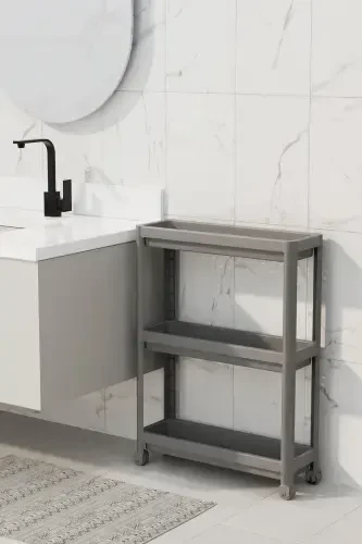 Wheeled Rectangular 3-Tier Shelf Unit - Bathroom Kitchen Organizer Rack (GREY) - 5