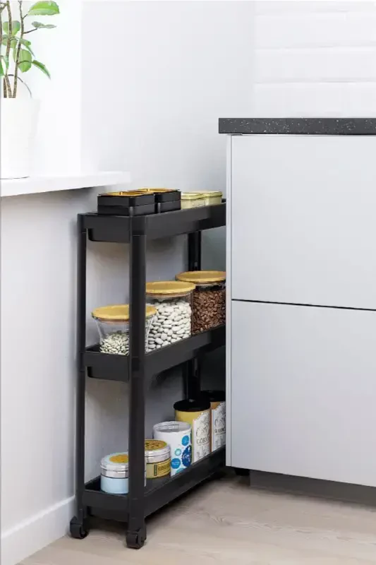 Wheeled Shelf Unit 3 Tier Black Bathroom Shelf Kitchen Shelf Serving Trolley Organizer - 4